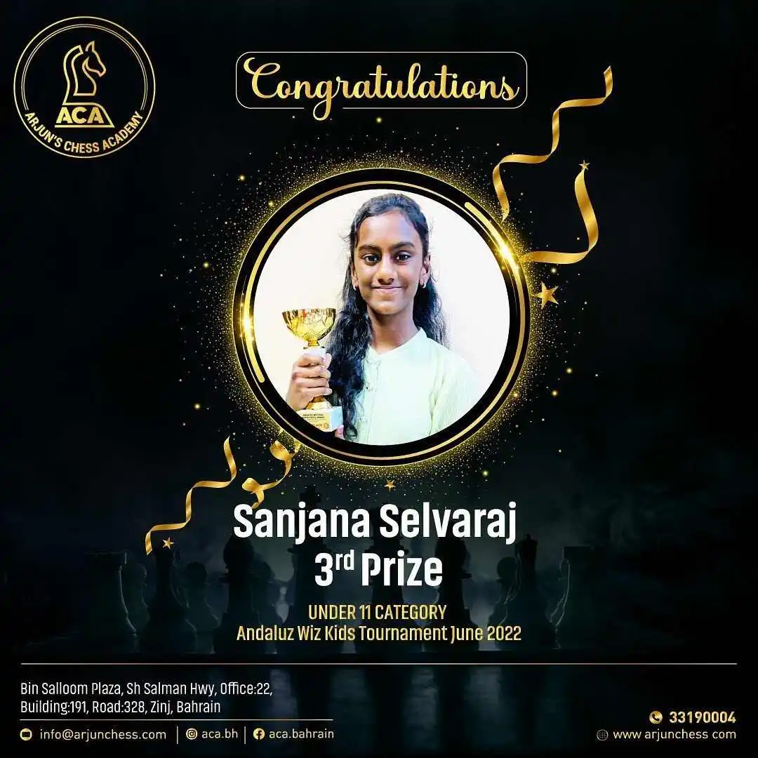 Students Achievements (Before May 2023) - Sanjana Selvaraj received 3rd prize in Andaluz wiz kids tournament June 2022
