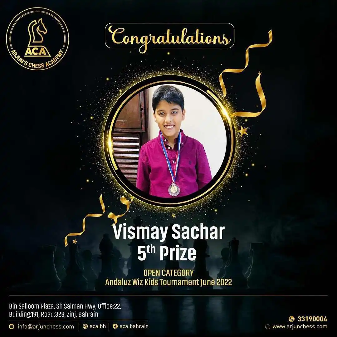 Students Achievements (Before May 2023) - Vismay Sachar received 5th prize in Andaluz wiz kids tournament June 2022 (2)
