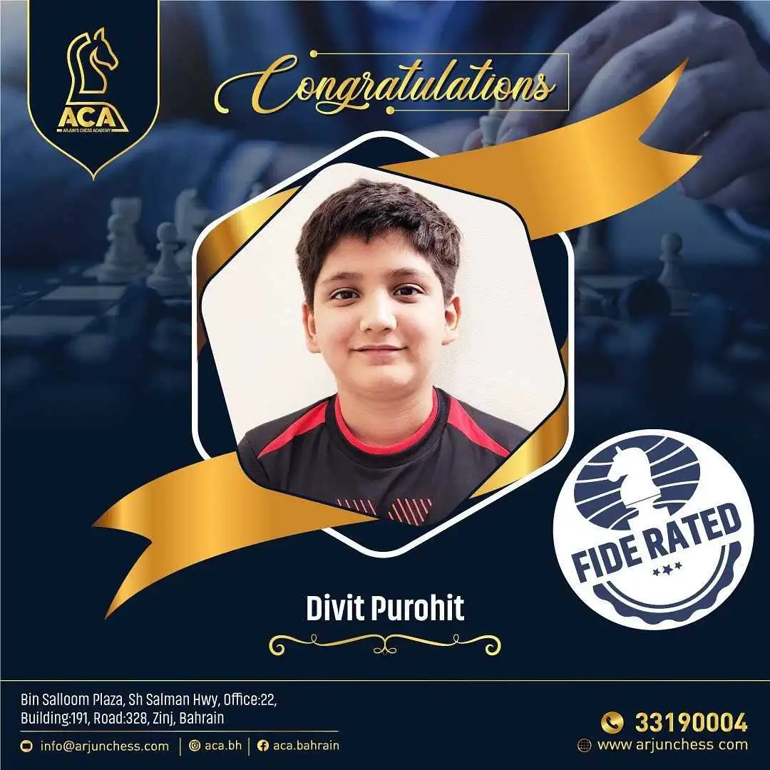 Students Achievements (Before May 2023) - divit purohit getting into the World Chess Federations rating list