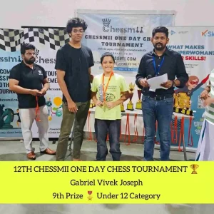 students achievement - AUGUST 2023 - Gabriel Vivek Joseph claimed 9th in the Under 12 Category