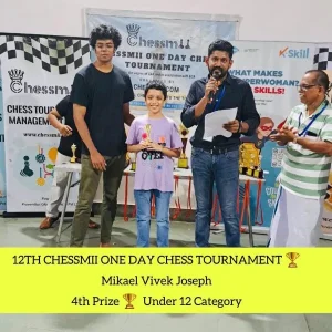 students achievement - AUGUST 2023 - Mikael Vivek Joseph secured 4th place in the Under 12 Category